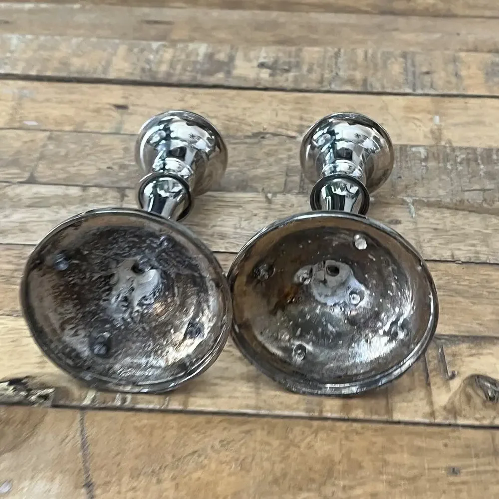 Silver Metal Candlestick Holder Set of 2 5.5